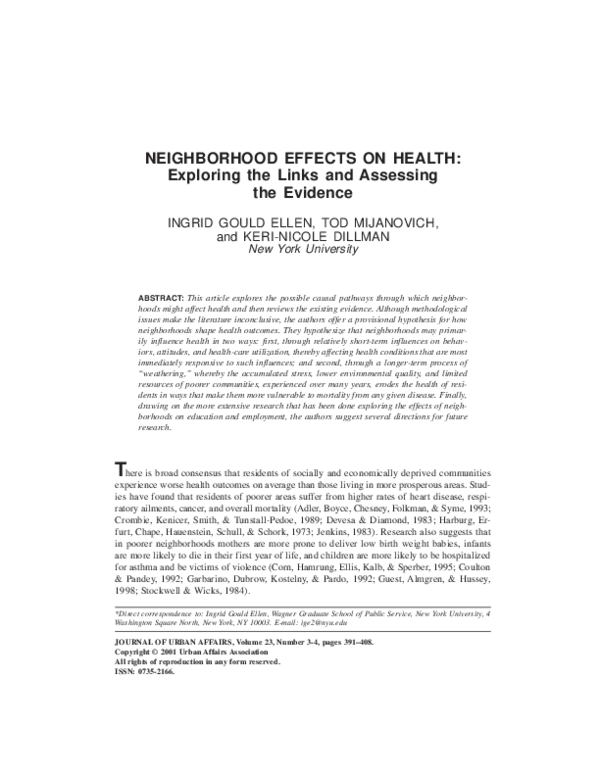 (PDF) Neighborhood Effects on Health: Exploring the Links and Assessing ...