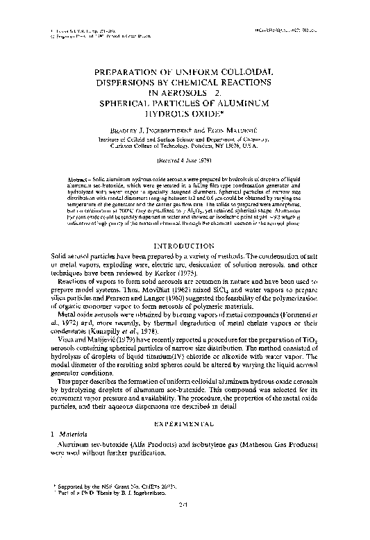 (PDF) Preparation of uniform colloidal dispersions by chemical