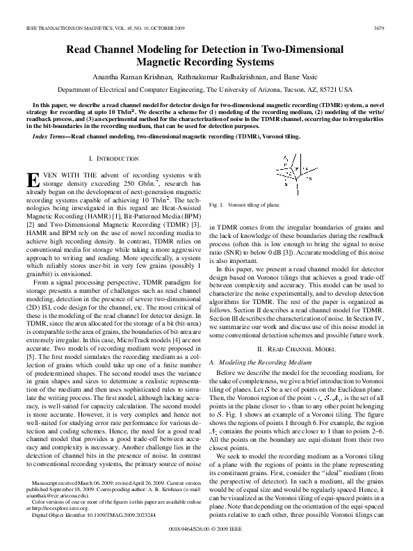 (PDF) Read Channel Modeling for Detection in TwoDimensional