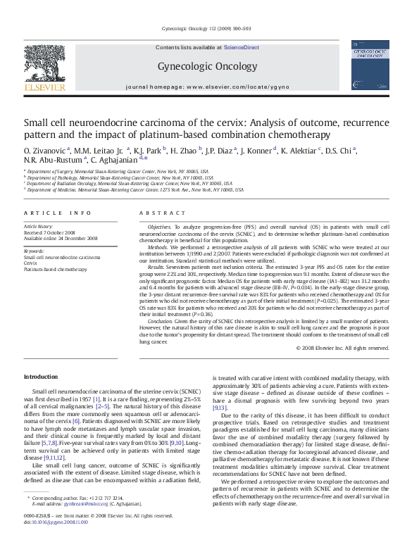(PDF) Small cell neuroendocrine carcinoma of the cervix: Analysis of ...