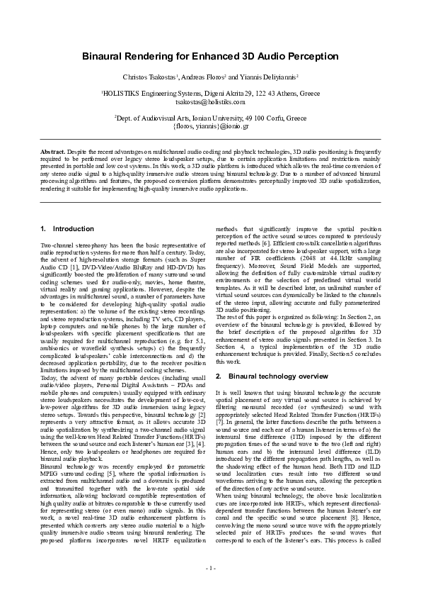 (DOC) Binaural Rendering for Enhanced 3D Audio Perception