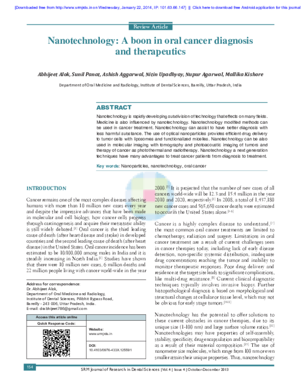 (PDF) Nanotechnology: A boon in oral cancer diagnosis and therapeutics