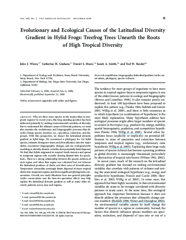 (PDF) Evolutionary and Ecological Causes of the Latitudinal Diversity ...