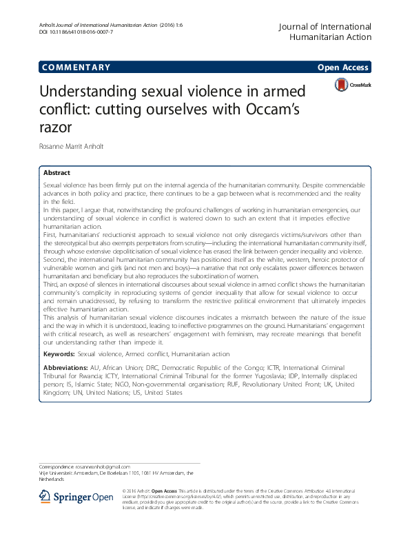 (PDF) Understanding sexual violence in armed conflict: cutting ...