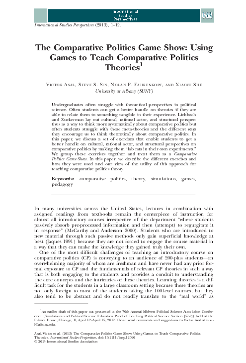 (PDF) The Comparative Politics Game Show: Using Games to Teach ...