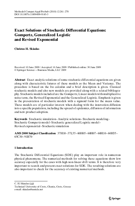 (PDF) Exact Solutions of Stochastic Differential Equations: Gompertz ...