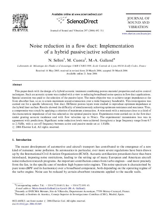 (PDF) Noise reduction in a flow duct: Implementation of a hybrid ...