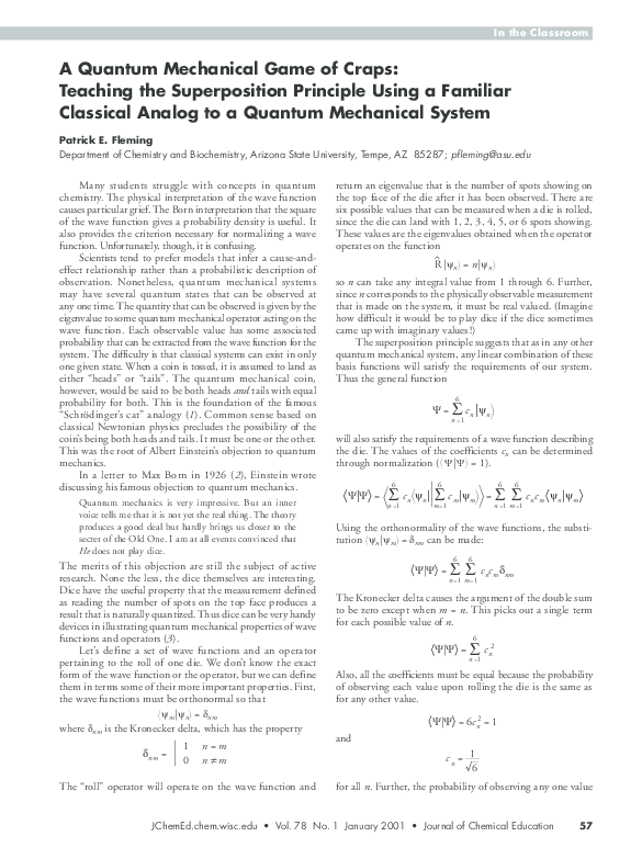 (PDF) A Quantum Mechanical Game of Craps Teaching the Superposition