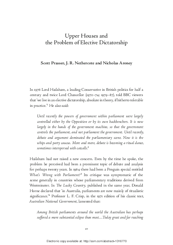  PDF Upper Houses And The Problem Of Elective Dictatorship Nicholas 