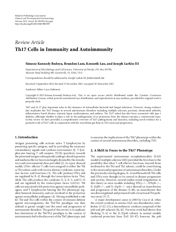 (PDF) Th17 Cells in Immunity and Autoimmunity