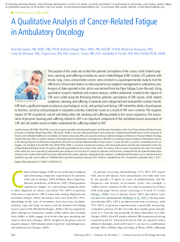 (PDF) A Qualitative Analysis of CancerRelated Fatigue in