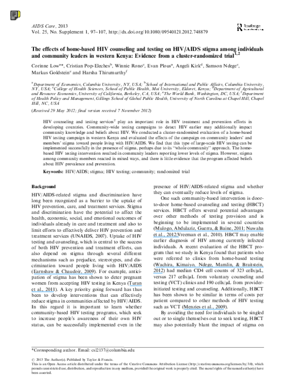 (PDF) The effects of home-based HIV counseling and testing on HIV/AIDS ...