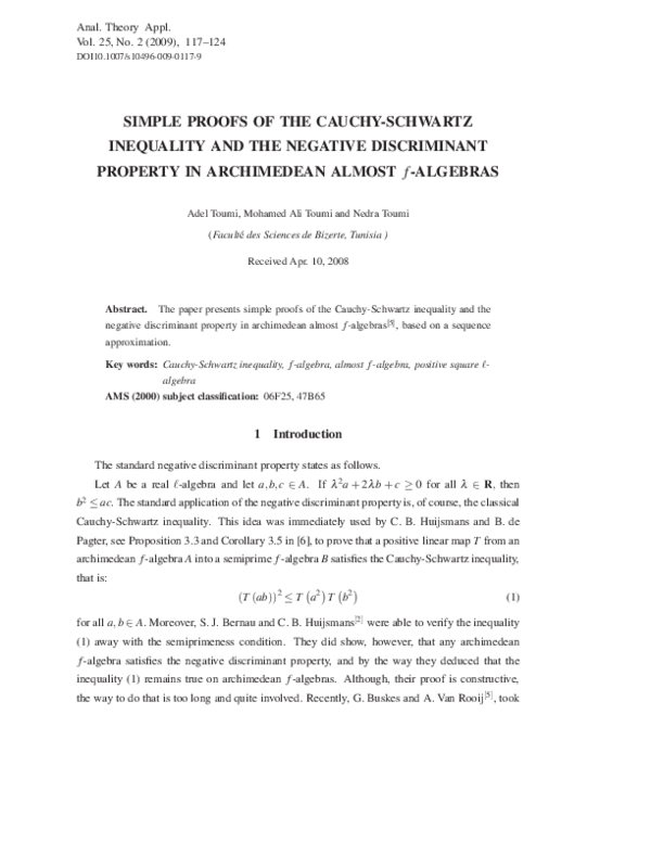 (PDF) Simple proofs of the Cauchy-Schwartz inequality and the negative ...