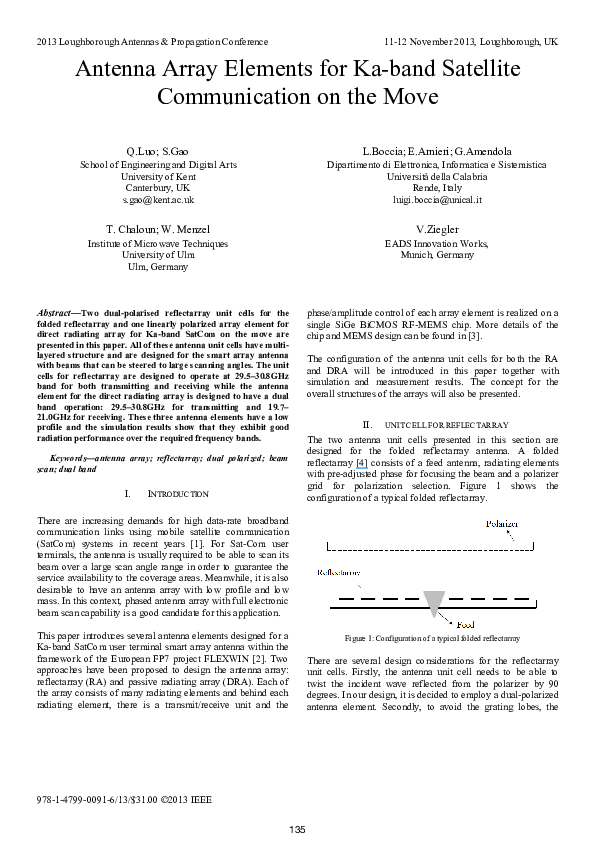 (PDF) Antenna array elements for Ka-band satellite communication on the ...