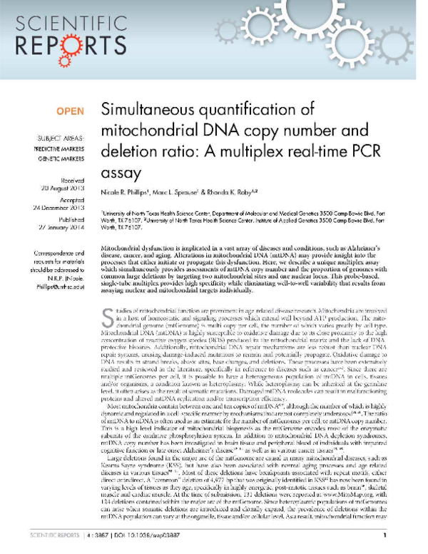 (PDF) Simultaneous quantification of mitochondrial DNA copy number and ...