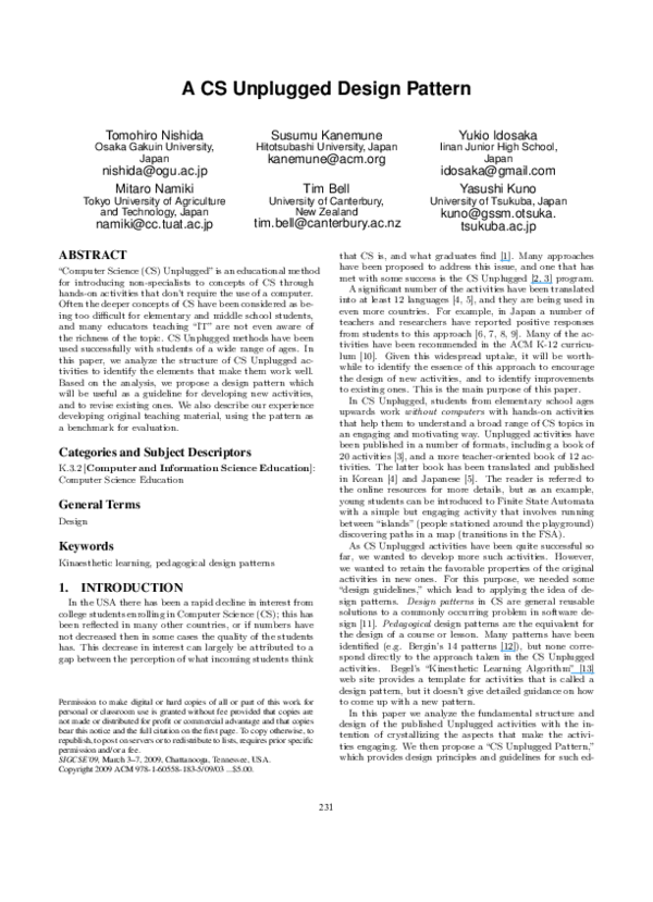 (PDF) A CS unplugged design pattern