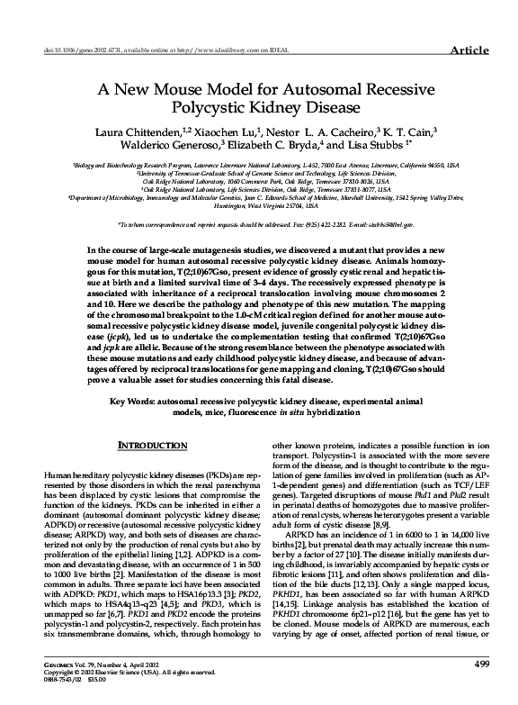 (PDF) A New Mouse Model for Autosomal Recessive Polycystic Kidney