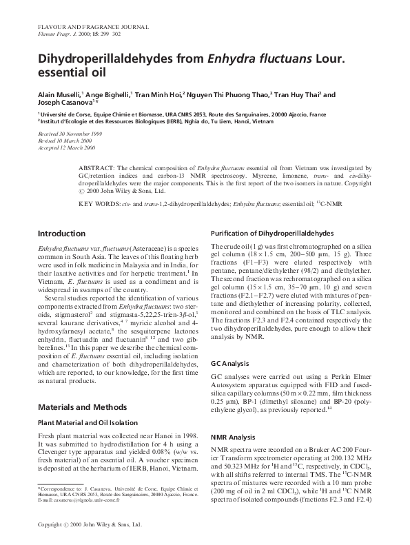 (PDF) Dihydroperillaldehydes from Enhydra fluctuans Lour. essential oil