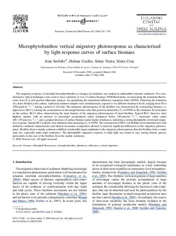 (PDF) Microphytobenthos vertical migratory photoresponse as ...