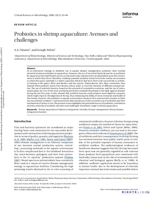 (PDF) Probiotics in shrimp aquaculture: Avenues and challenges