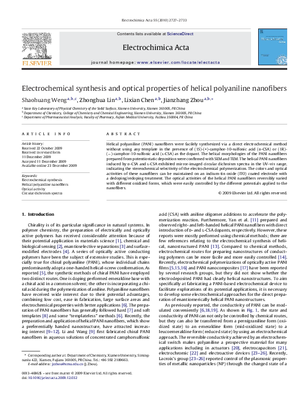 (PDF) Electrochemical synthesis and optical properties of organically ...
