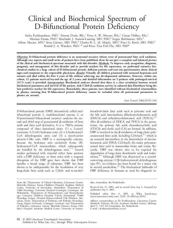 (PDF) Clinical and biochemical spectrum of Dbifunctional protein