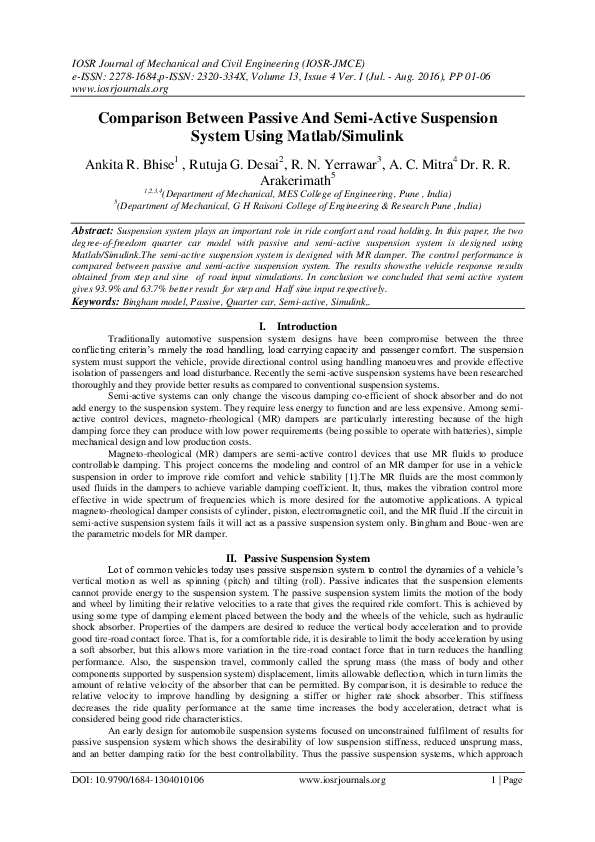 (PDF) Comparison Between Passive And SemiActive Suspension System