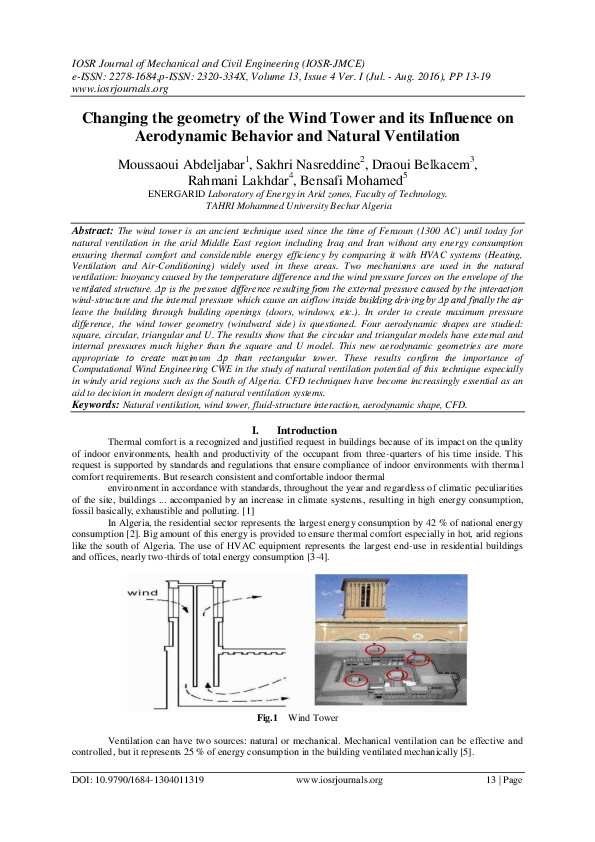 (PDF) Changing the geometry of the Wind Tower and its Influence on