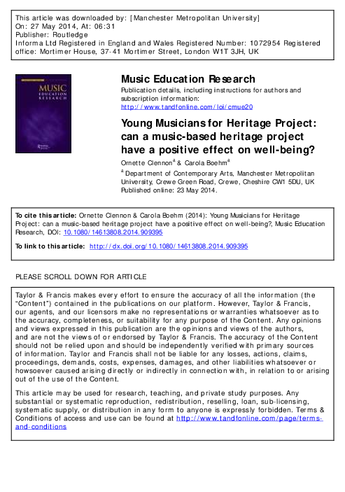 (PDF) Young Musicians for Heritage Project: can a music-based heritage ...