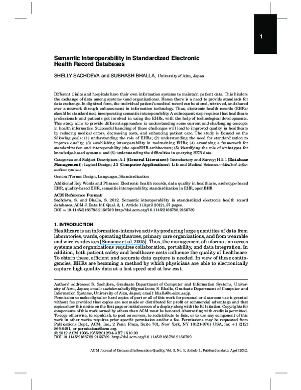(PDF) Semantic interoperability in standardized electronic health ...
