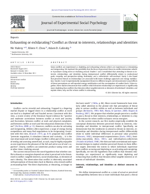 (PDF) Exhausting or Exhilarating? Conflict as threat to interests