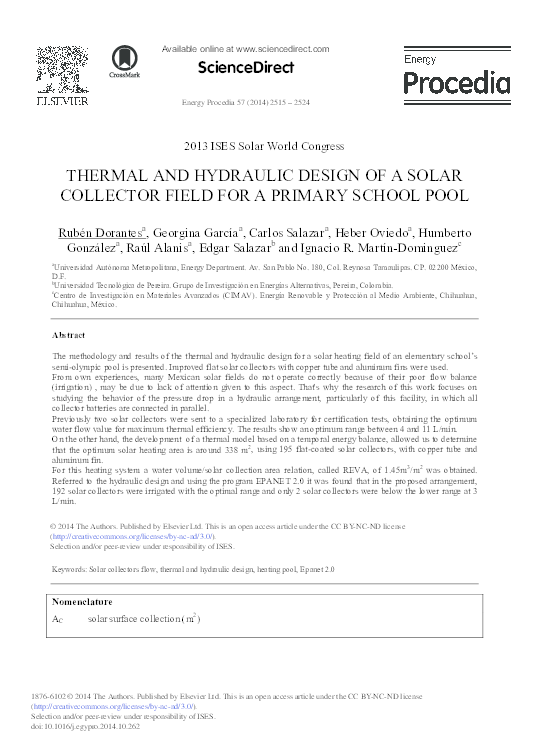 (PDF) Thermal and Hydraulic Design of a Solar Collector Field for a ...