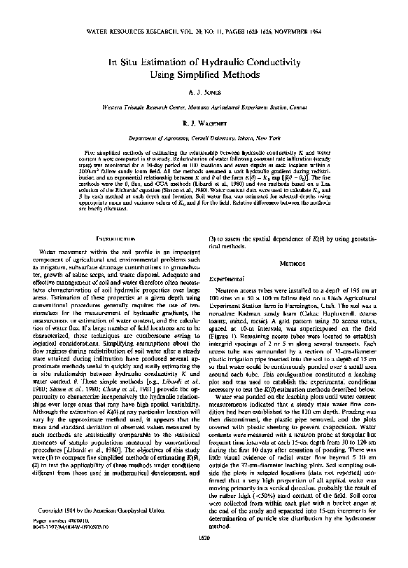 (PDF) In situ estimation of hydraulic conductivity using simplified methods