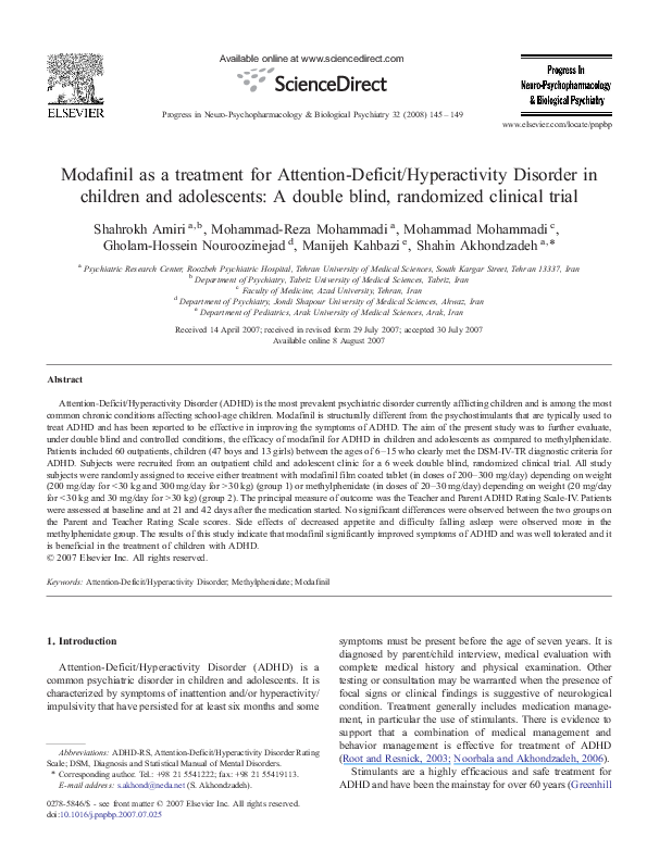 (PDF) Modafinil as a treatment for Attention-Deficit/Hyperactivity ...