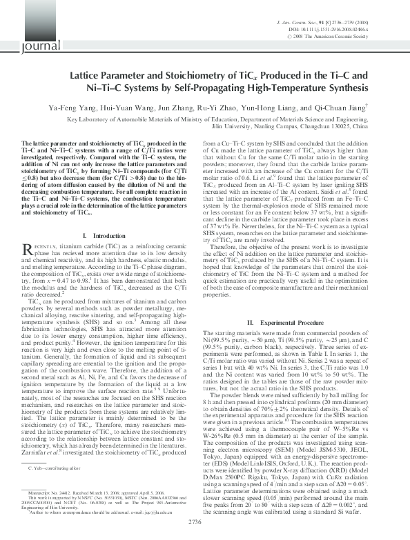 PDF) Lattice Parameter and Stoichiometry of TiC x Produced in
