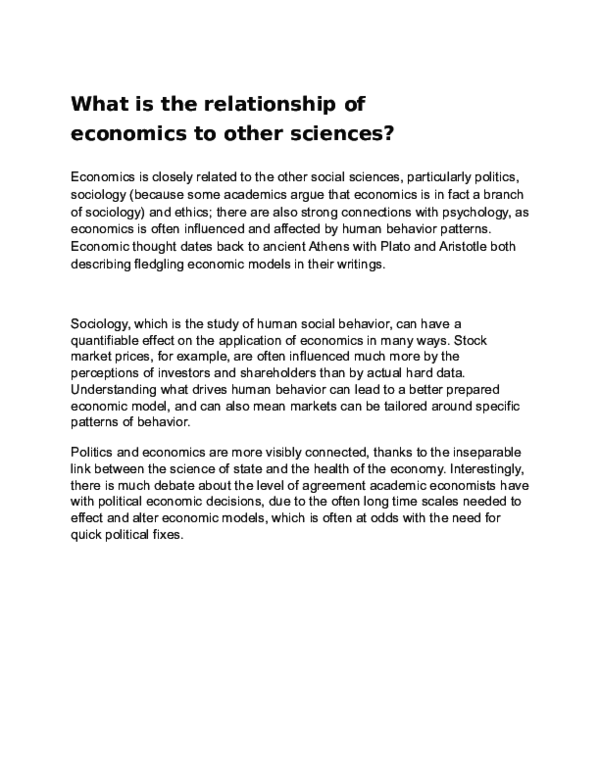 (DOC) What is the relationship of economics to other sciences Parth