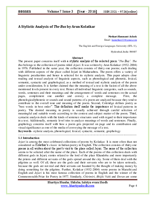 (PDF) A Stylistic Analysis of The Bus by Arun Kolatkar | International