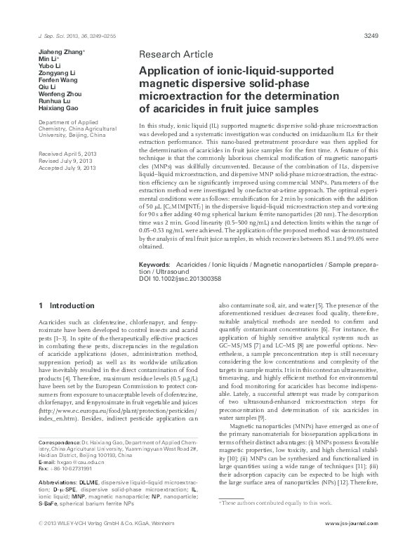 (PDF) Application of ionic-liquid-supported magnetic dispersive solid ...