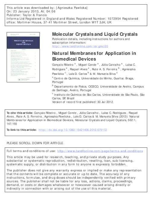 (PDF) Natural Membranes for Application in Biomedical Devices Raquel Alves Academia.edu