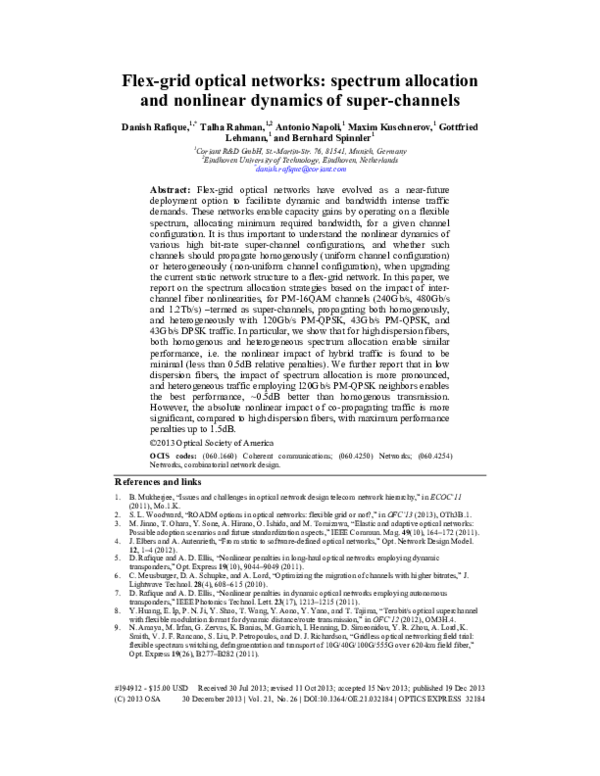 (PDF) Flex-grid optical networks: spectrum allocation and nonlinear ...