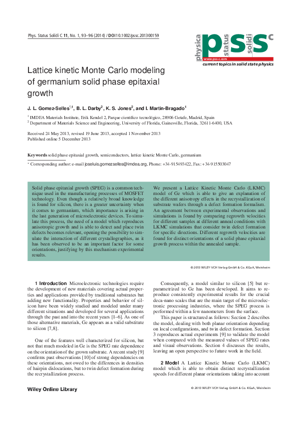 (PDF) Lattice kinetic Monte Carlo modeling of germanium solid phase ...