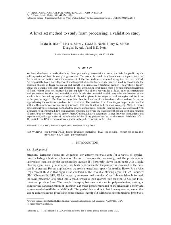 (PDF) A level set method to study foam processing: a validation study