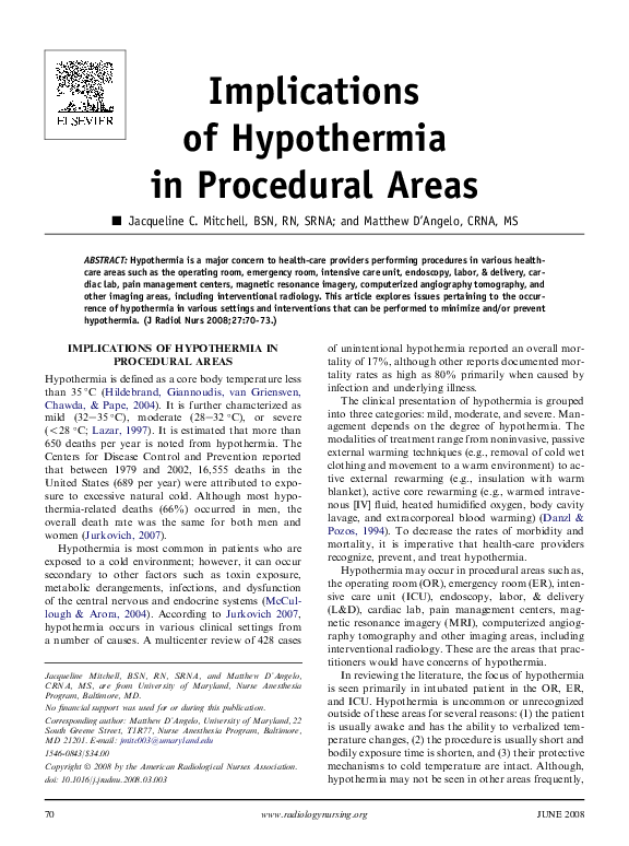 (PDF) Implications of Hypothermia in Procedural Areas