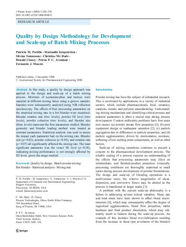 (PDF) Quality by Design Methodology for Development and Scale-up of ...