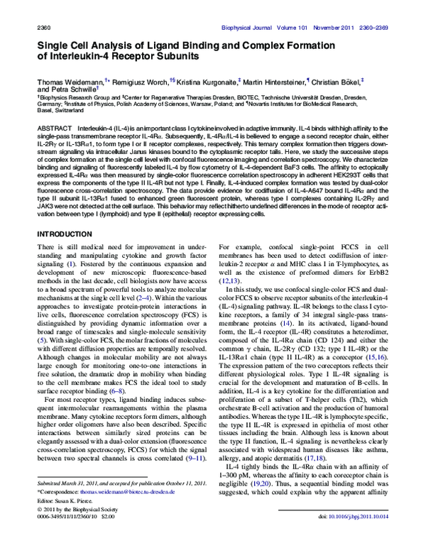 (PDF) Single Cell Analysis of Ligand Binding and Complex Formation of ...