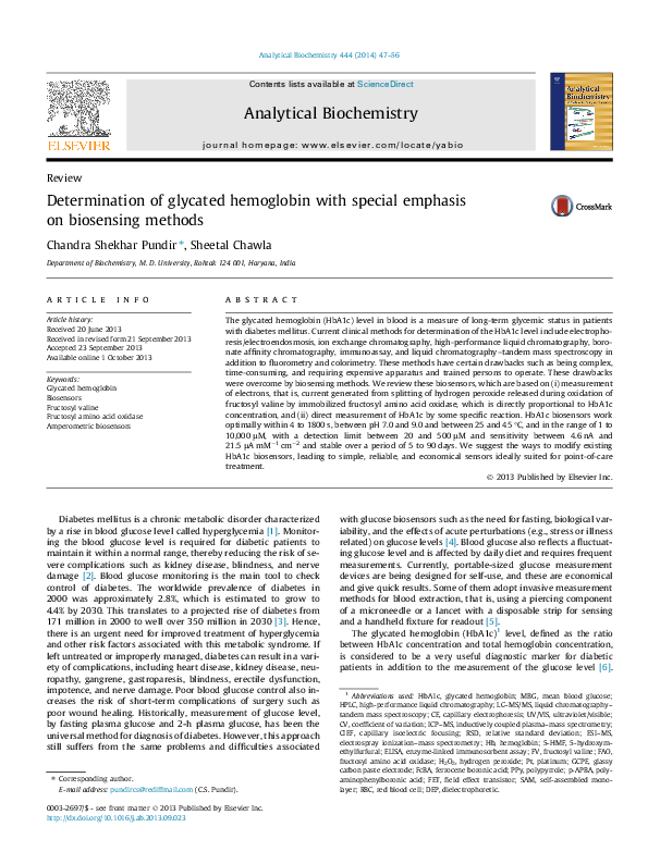 (PDF) Determination of glycated hemoglobin with special emphasis on ...