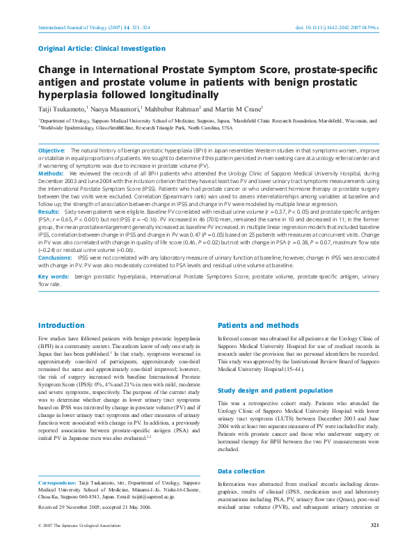 (PDF) Change in International Prostate Symptom Score, prostratespecific antigen and prostate (PDF) Change in International Prostate Symptom Score, prostratespecific antigen and prostate