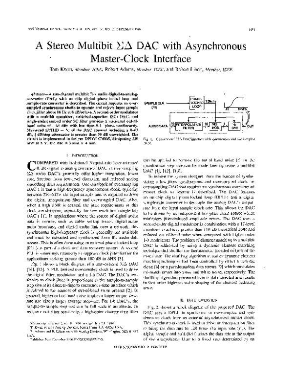 (PDF) A stereo multibit ΣΔ DAC with asynchronous master-clock interface