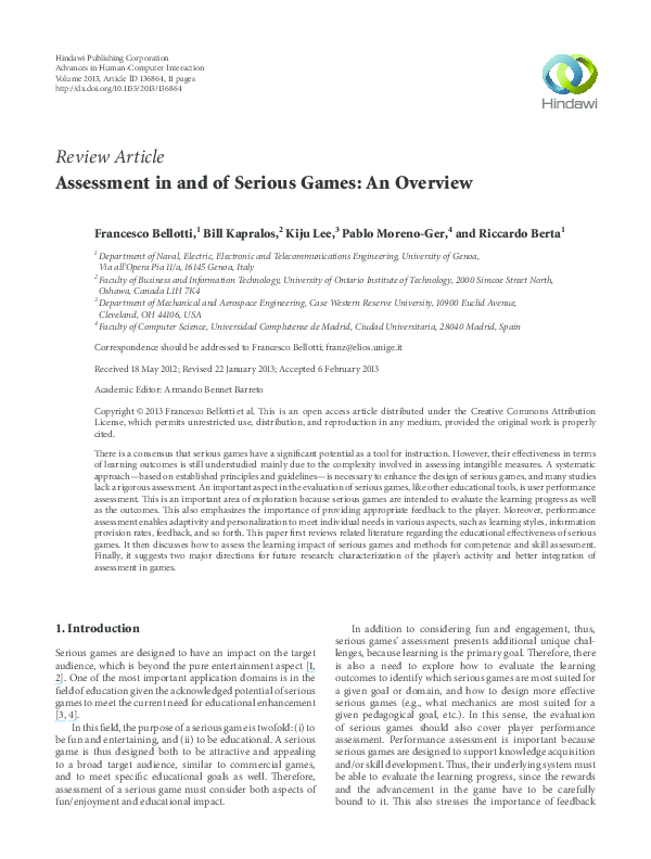 (PDF) User Assessment in Serious Games and Technology-Enhanced Learning