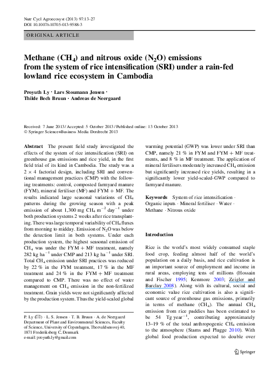 (PDF) Methane (CH4) and nitrous oxide (N2O) emissions from the system ...